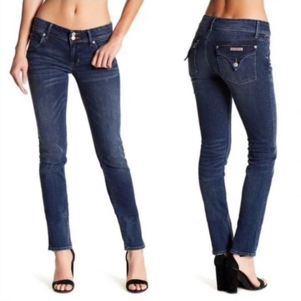 Hudson Womens Collin Flap Pocket Jeans Size 30 Dark Blue Skinny Low Rise Stretch